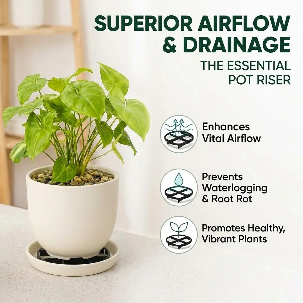 12cm Heavy Duty Plant Pot Risers - Drainage & Airflow Elevator Base Stand to Prevent Standing Water & Root Rot - Indoor & Outdoor Garden Supplies