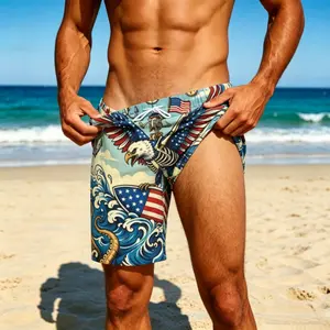 Unisex No Pocket American Eagle Print Beach Shorts for Summer