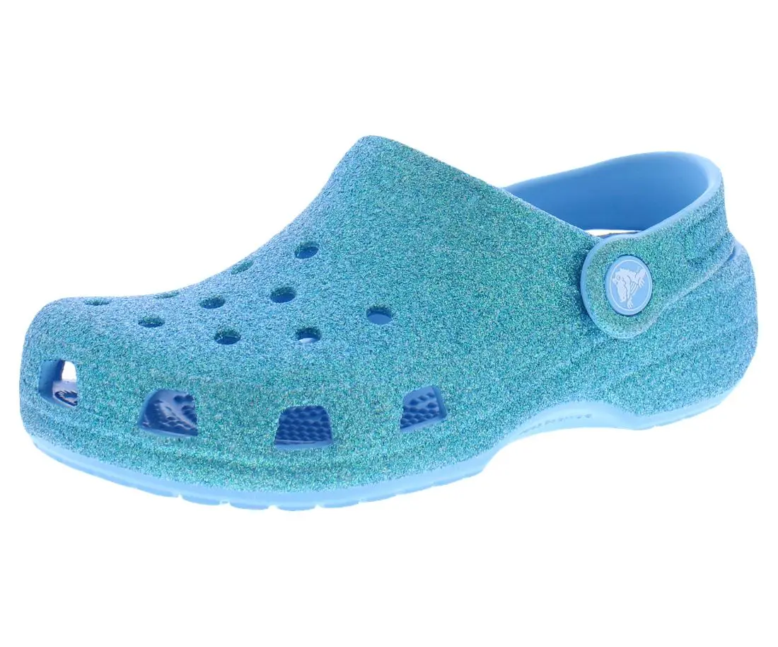 Crocs Classic Iridescent Glitter Clog PS Boys Shoes, Color: Tinted Glass