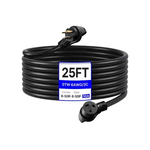 VEVOR 50 - Amp Generator Extension Cord, 50 Foot, 250 Volts 12500 Watts Heavy Duty Power Cable, NEMA 6 - 50R NEMA 6 - 50P SWT 6AWGFlexible Welder Extension Cord, with Storage Bag, for Generator, ETL Listed