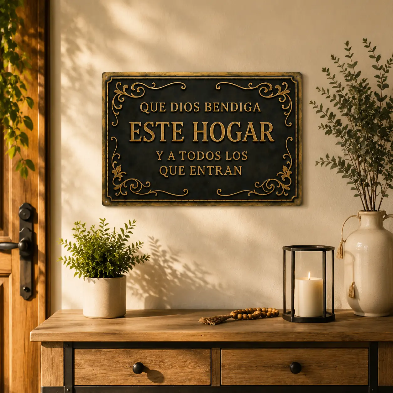 Que Dios Bendiga Este Hogar Metal Sign, Spanish Christian Wall Decor, Bless This Home Religious Sign, Farmhouse Home Entrance Decor, Inspirational Gift for Family, 8x12 Inch wall art decor