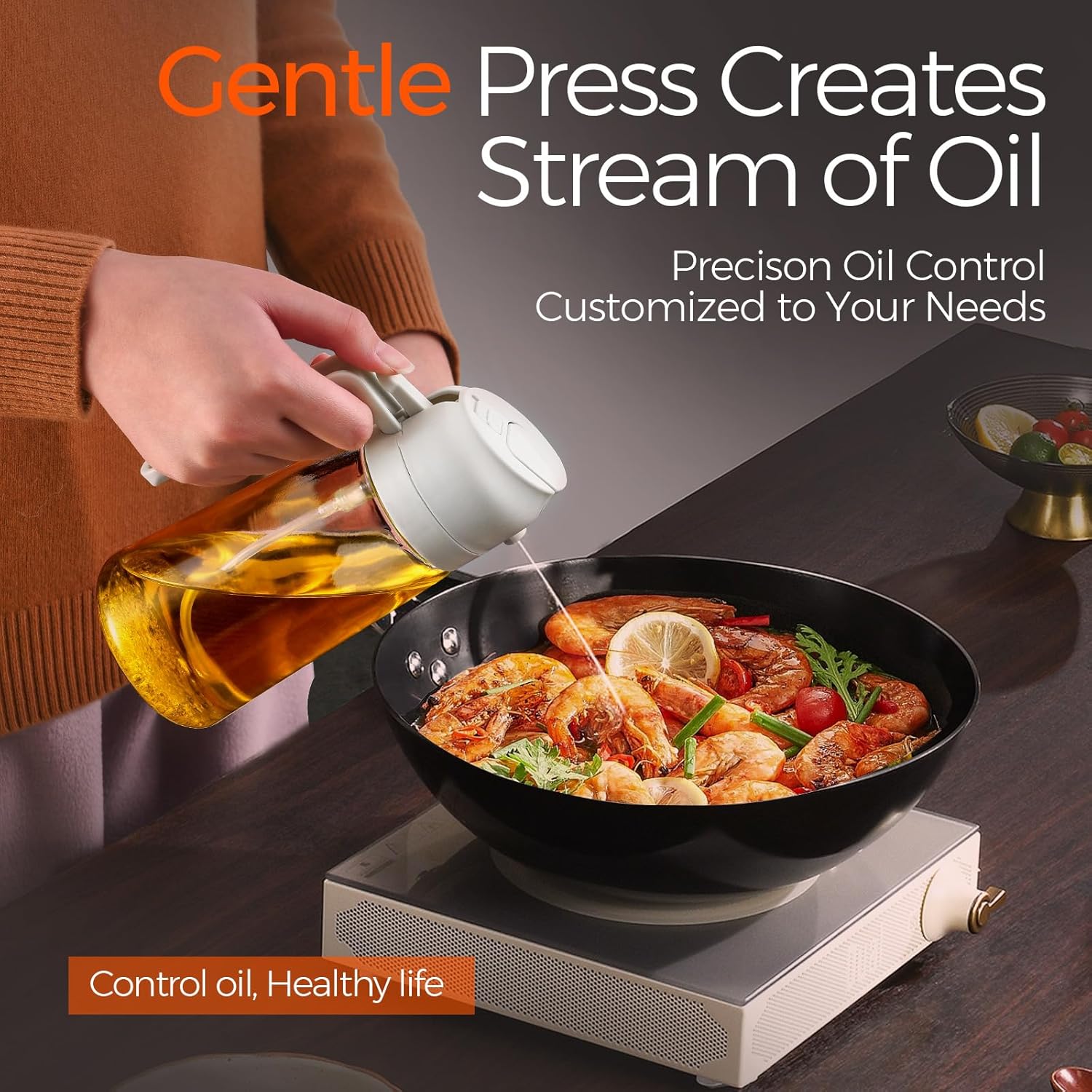 2-Pack 2-in-1 Glass Oil Bottle & Sprayer Flask Set, 16OZ 470ml Leak-Proof Auto Nozzle Utensils with 50-400ml Scale, Precise Measurement, Spray Type for Camping, Kitchen Cooking