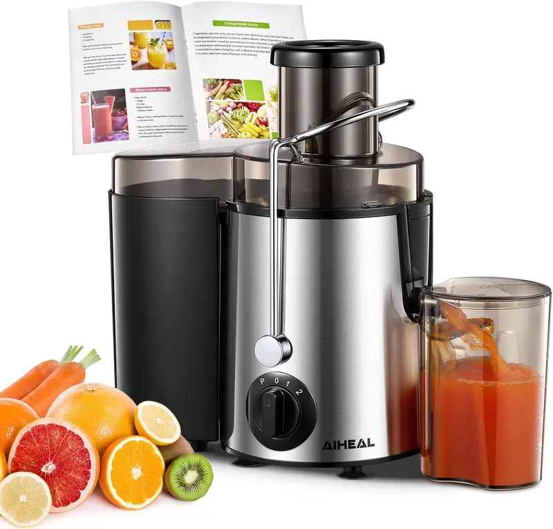 Aiheal Juicer Machine with 3 Speed Centrifugal Juicer, 3 Inch Wide Mouth Feed Chute, Cleaning Brush, and Recipe BPA-Free