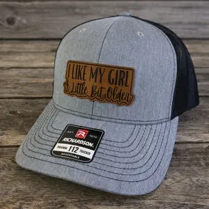 Funny Quote Trucker Hat “I Like My Girl a Little Bit Older” Leather Patch Cap, Richardson 112 Snapback Hat, Adjustable Unisex Baseball Cap, Vintage Humor Style, Gift for Boyfriend, Husband, Dad, Casual Outdoor Hat