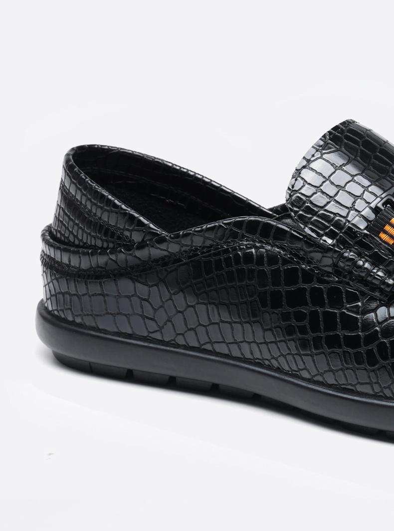 Men's Croc-Embossed Metal Bit Loafers, Black & Brown Formal Slip-On Leather Shoes25328