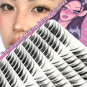 Wispy 3D Faux Mink Lashes, 9-Tail Fox Eye Half Strip Lashes, Dramatic Cross Over Long Volume False Eyelashes, Natural Look Reusable Eye Makeup Set for Women