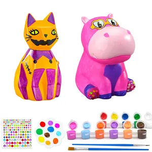 HAPMARS DIY Night Light, Paint Your Own Lamp Kit Arts and Crafts Kit Art Supplies for Girls Boys Kids 4-8 Creative Gifts for Birthday, Halloween, Christmas, Party（ Cat & Hippo)