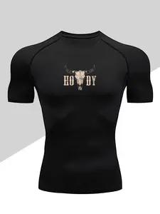Men's Dragon Print Compression T-Shirt, Quick-Dry Breathable Stretch Fabric, Tight-Fitting Short Sleeve Top for Fitness and Outdoor Activities