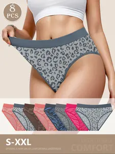 Women's Low Waist Leopard Print Seamless Panties, High Elasticity Comfortable Breathable Fit, Pack of 8, Perfect for Daily Wear