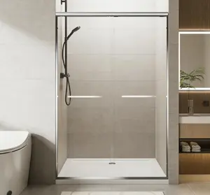 Aluminum Frame Double Sliding Shower Door with 1/4" 6mm Nano-Coated Clear Tempered Glass & Dual Stainless Steel Handles for Modern Bathrooms