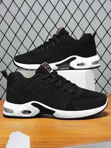Men's New Trendy Breathable Lace-Up Knitted Running Shoes, Lightweight Sporty Casual Sneakers, Comfortable Athletic Footwear for Daily Wear