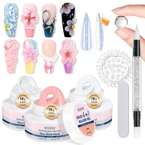 MIZHSE Solid Builder Gel for Nails 4-in-1 3D Gel 3D Nail Art Kit with Dual Forms Silicone Pen & 36 Nail Forms for DIY Manicure Salon Use - Resin