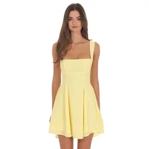 Lucy In The Sky Back Bow Fit and Flare Dress in Pastel Yellow