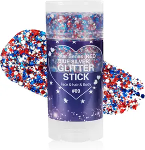Patriotic Red White and Blue Body Glitter Stick,4th of July Accessories,Sparkling Face Hair Glitter for 4th of July Outfits Women Kids,American Flag Makeup for Independence Day 250 Anniversary