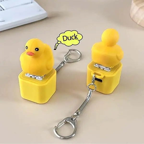 Duck Quacking Keychain & Cat Meowing Keychain, Funny Quacking Duck Hat Keychain, USB Rechargeable sensory Button Quacking Duck Toy Keychain,Reduce stress and relax