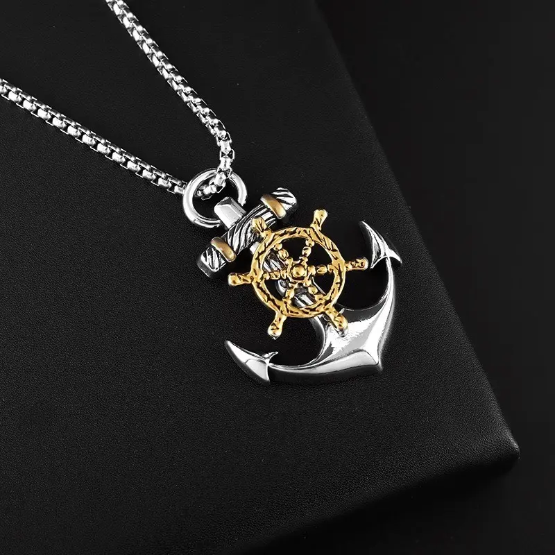 Vintage Pirate Anchor Pendant Necklace for Men, Stylish Street Party Jewelry, Perfect Gift, Bold and Fashionable Design
