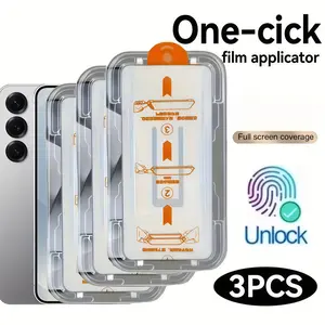 3 Pcs HD One-click Dust free Installation Tempered Glass Screen Protector Compatible With Samsung Galaxy S25/S24/S23/S22/S21/Ultra/Plus/FE, Full Screen, Anti-Fingerprint, Anti-Scratch, Clear