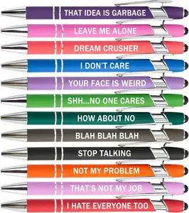 12 Pieces Funny Sarcastic Ballpoint Pens, Office Snarky Touch Screen Stylus Pen Encouraging, Black Ink (12 Color,Negative)