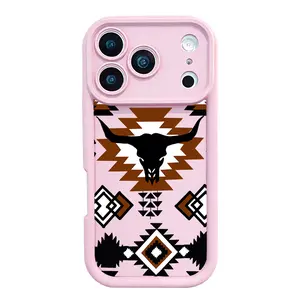 Western Bull Skull Rustic Phone Case for iPhone 17 16 15 14 13 12 11 Pro Max Plus Air Boho Aztec Pattern Shockproof Drop Protection Soft TPU Silicone Protective Cover Vintage Style Case TYJT260422013