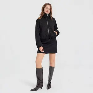 Women's Textured Jacquard Funnel-Neck Bomber Jacket - A New Day Black Basket Weave S