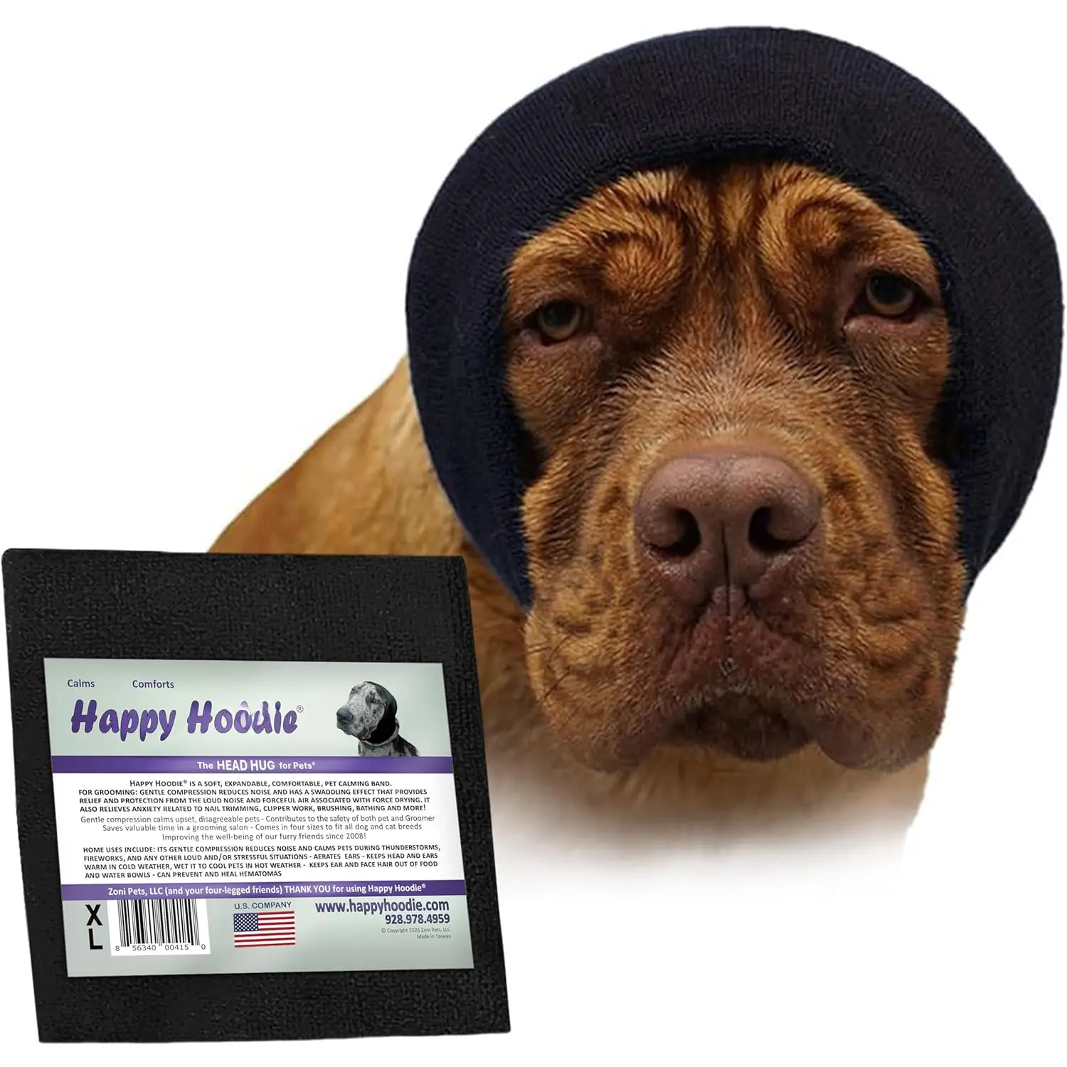 Happy Hoodie The Original Dog & Cat Calming Band,  /Noise Protection-Grooming-Thunder- (X-Large, Black)