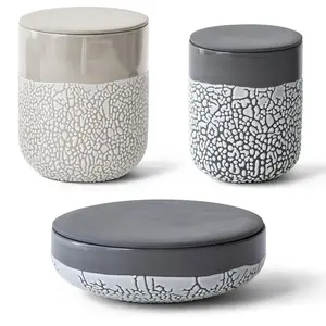 Ceramic Lichen Boxes - Available in Ivory & Charcoal, Multiple Sizes 6.5 H, 5 H & 2 H - Unique Glaze Texture with Lichen-Inspired Design