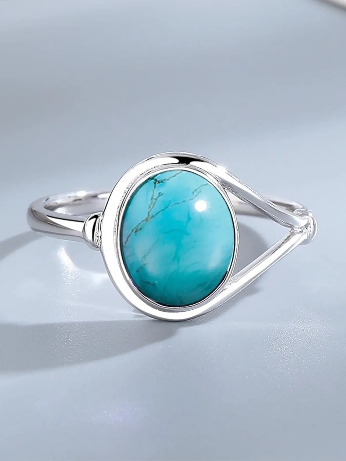 Lover‘s Natural Turquoise Ring 8*10MM Round Amethyst Agate Stone Vintage Silver Jewelry Ring For Men Women Couple Wedding Party Daily Anniversary Gifts
