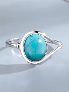 Lover‘s Natural Turquoise Ring 8*10MM Round Amethyst Agate Stone Vintage Silver Jewelry Ring For Men Women Couple Wedding Party Daily Anniversary Gifts