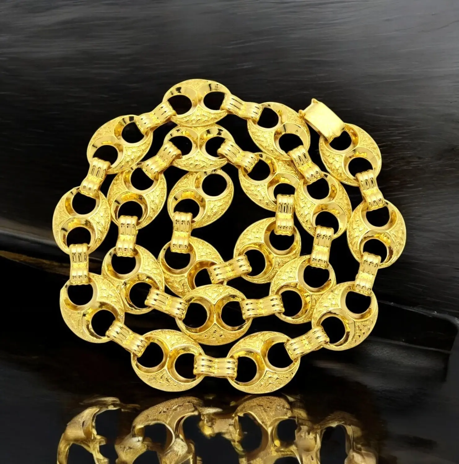MaxBling81 Men's Hip Hop Style 14K Gold Plated 17mm 22" Golden Nugget Mariner Chain, Bling Fashion Costume Jewelry Necklace