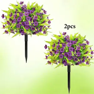 2pcs Artificial Flower Stake, Waterproof Outdoor Decor, No-Wilt Garden Patio Decor, UV Resistant, Year-Round Yard Beauty, Artificial Flowers for Outside
