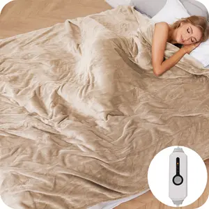 Heated Blanke Twin Size 62" x 84" Electric Blanket Durable & Warm Flannel 4 Heating Levels, 10-Hour Smart Auto Shutoff, Fast Heating, Machine Washable, Suitable for Beds, Sofas & Offices, Light Brown