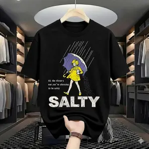 "SALTY" Retro Graphic Tee - Funny Sarcastic Umbrella Girl T-Shirt | Trendy Aesthetic Streetwear for Women & Men | Mood Statement Top