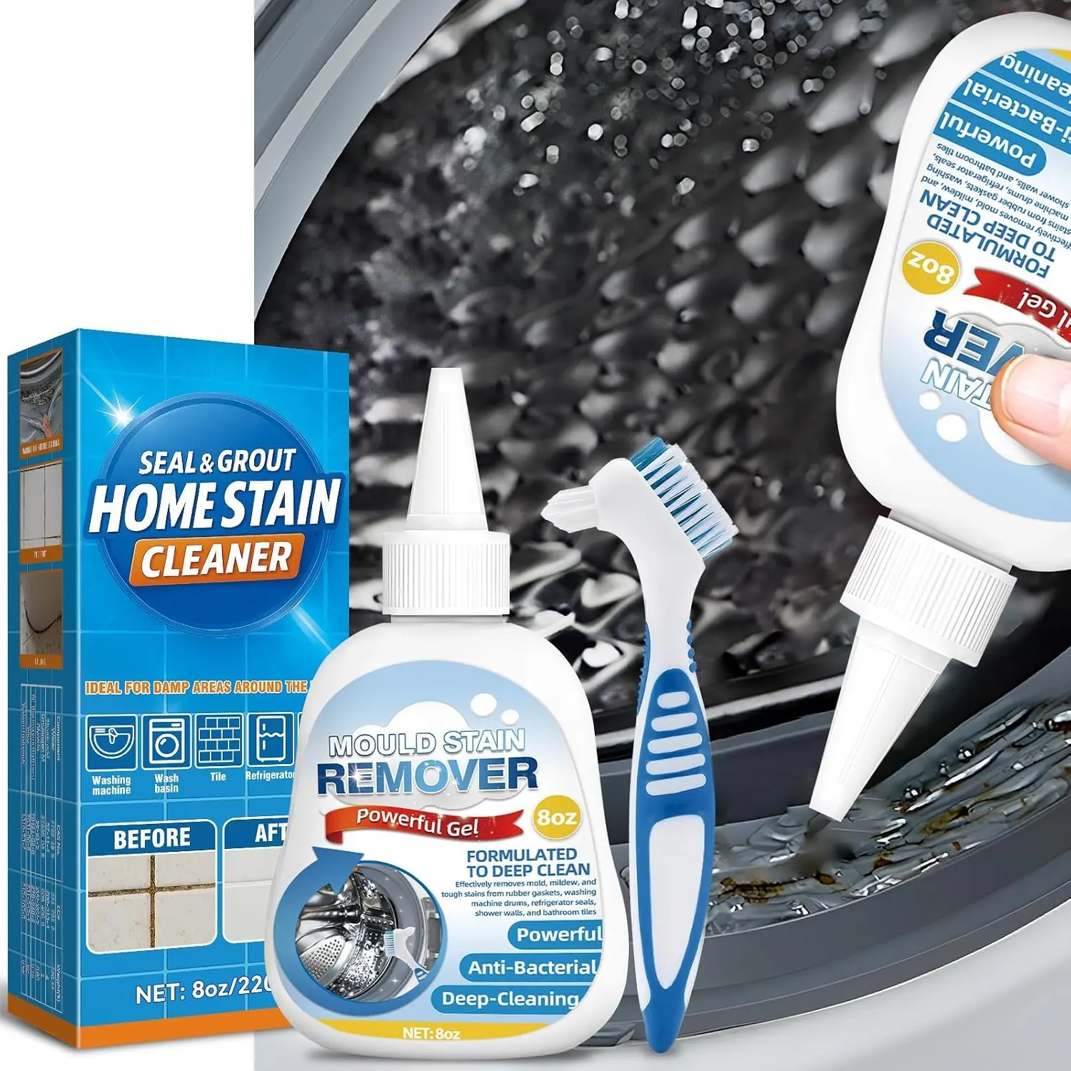 Home Remover Gel, Washing Machine Cleaner for Washing Machine Seal, Front Load Washer, Refrigerator Strips, Tile, Home Kitchen Sinks, Toilet, Bathroom (7.44oz)