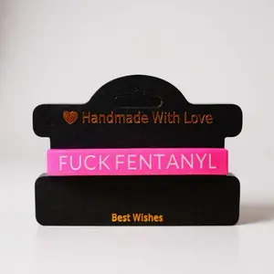 F*CK FENTANYL Rubber Bracelet Handmade With Love Best Wishes Pink Color Message Jewelry