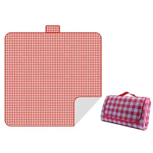 Foldable Picnic Blankets, Waterproof Sandproof, with Tote, for Camping Beach Travel Hiking Grass(Red Grid)