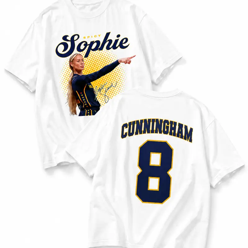 Men's Sophie Cunningham #8 Double-Sided Oversized Cotton Knit Graphic Print Crew Neck Loose-Fit Medium Length Tee - Casual Basketball Fan Top, Game Day Streetwear, Machine Washable New Year Unisex Menswear