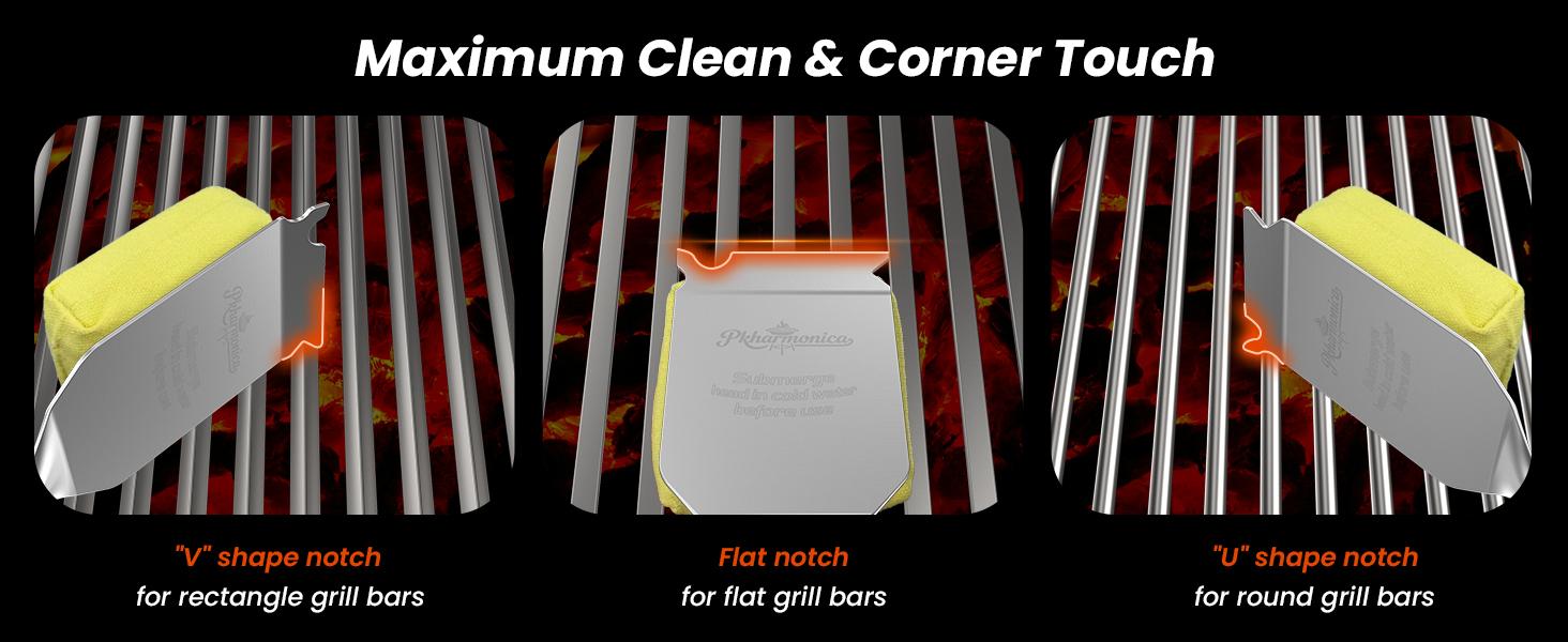 Grill Brush Bristle Free w/Replaceable Yellow Head, Enamel Safe, 17" Long Handle Grill Cleaner for Outdoor BBQ & Griddle, MAX Stainless Steel Scraper, Corner Reach for Cast Iron Steel