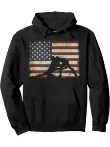 Vintage Wrestling Usa Flag Wrestler Pullover Hoodie Featuring Comfortable Fit Trendy Design for Casual Wear