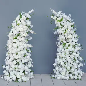 S-A8236 White Rose Wedding Backdrop Horn Arch Decor Arrangement Floral