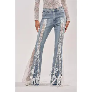 LOVE ME LIKE THAT LACE UP FLARE DENIM