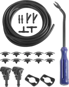 22 count Windshield Washer Hose Kit,13FT Washer Fluid Hose,6 PCS Hose Connectors,2 Fan Nozzles, Accessories Windshield Fluid Hose Replacement,Suitable for   Windshield Fluid Tubing