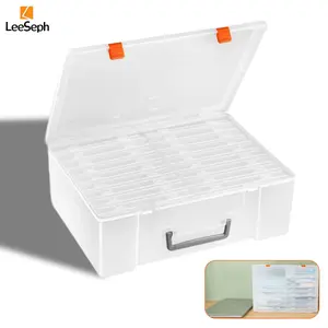 Photo Storage Box with Handle & Lid, 1 Count Large Photo Case with 18 Inner Photo Keeper, Portable Pictures Craft Organizer Box for Photos  Stickers Stamps Seeds