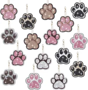 Dog Paw Shaped Diamond Art Keychains - 16 Pcs Keychain Kits for Dogs & Cats - Double-Sided Art for Beginners & Adults - Easy DIY Pet Accessory