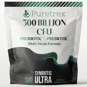 PURETREX 300 Billion CFU Probiotic & Prebiotic Complex – Advanced Multi-Strain Synbiotic Supplement with Digestive Enzymes, Prebiotics & BioPerine Black Pepper Extract – Supports Gut Health, Digestion, Immune System & Bloating Relief – 120 Vegan Capsules