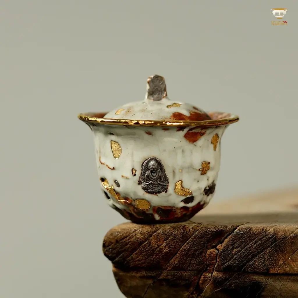 【Wood Fire Shino Ware Dunhuang Gaiwan】Aged Rock-Mineral Gaiwan Multi-functional for brewing, boiling, and serving tea Blend of traditional and modern aesthetics