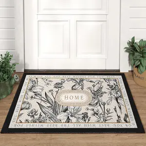 LUMIRUGS French Vintage Welcome Coir Door Mat with Elegant Floral Design Washable Non-Slip Low-Profile Rug for Front Door Indoor Outdoor Use