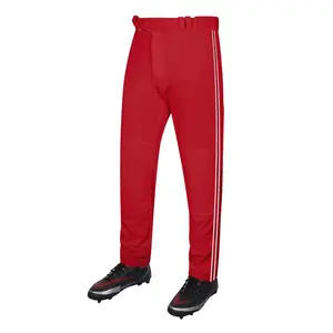 Proline Adult Full Length Baseball Pants with Stripes (Red)