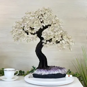 21.1" Tall Clear Quartz Gemstone Tree on an Amethyst Base, 540 gems #5406CQ-011