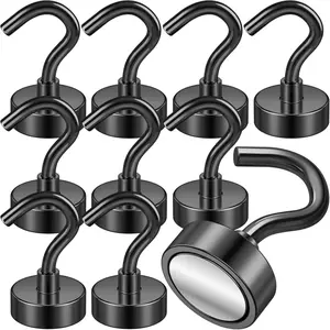 10 Pack Black Magnetic Hooks, 22Lbs Strong Magnet Hooks  Hanging, Magnetic Hook Heavy Duty, Fridge Magnets Neodymium with Hooks  Cruise,Classroom, Kitchen, Workplace, Office and Garage