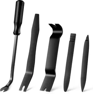 5 Pcs Automotive Tools Auto Trim Removal Kit, No-Scratch Plastic Pry Tools - Interior Door Panel Clip Fastener Remover for Vehicle Dash Radio Audio Installers (Black)